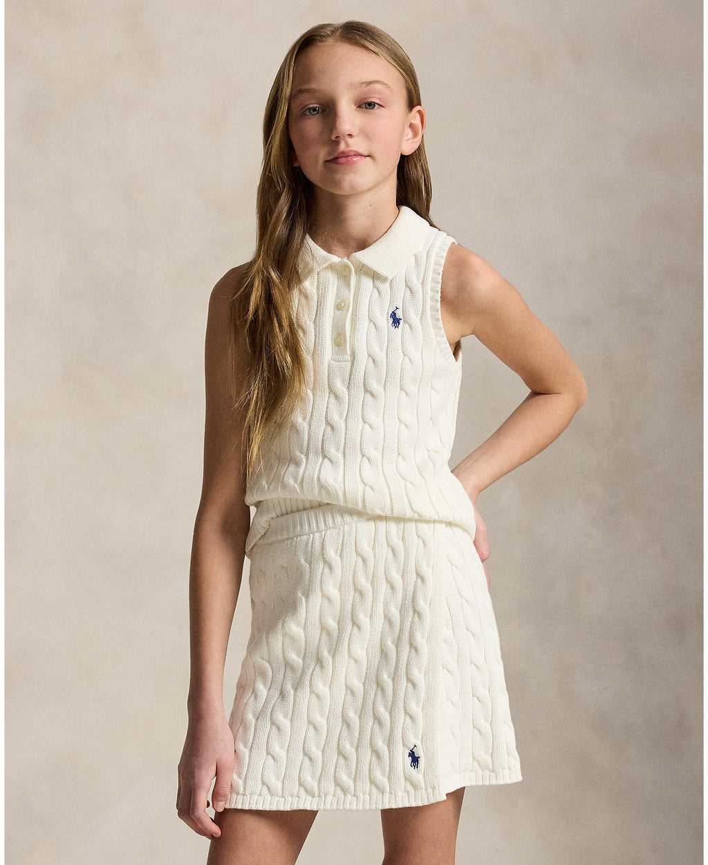 Ralph Lauren Girls Cotton White Sweater Outfit Set_ 313A11239002