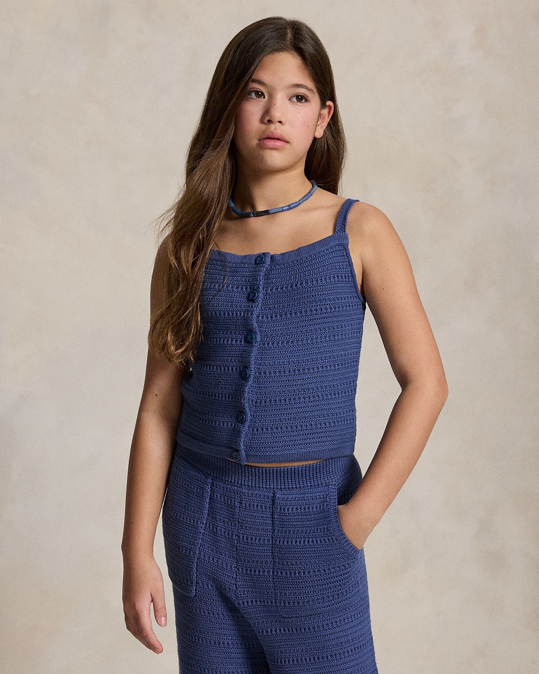 Ralph Lauren Girls Crocheted Cotton Sweater Top & Pant