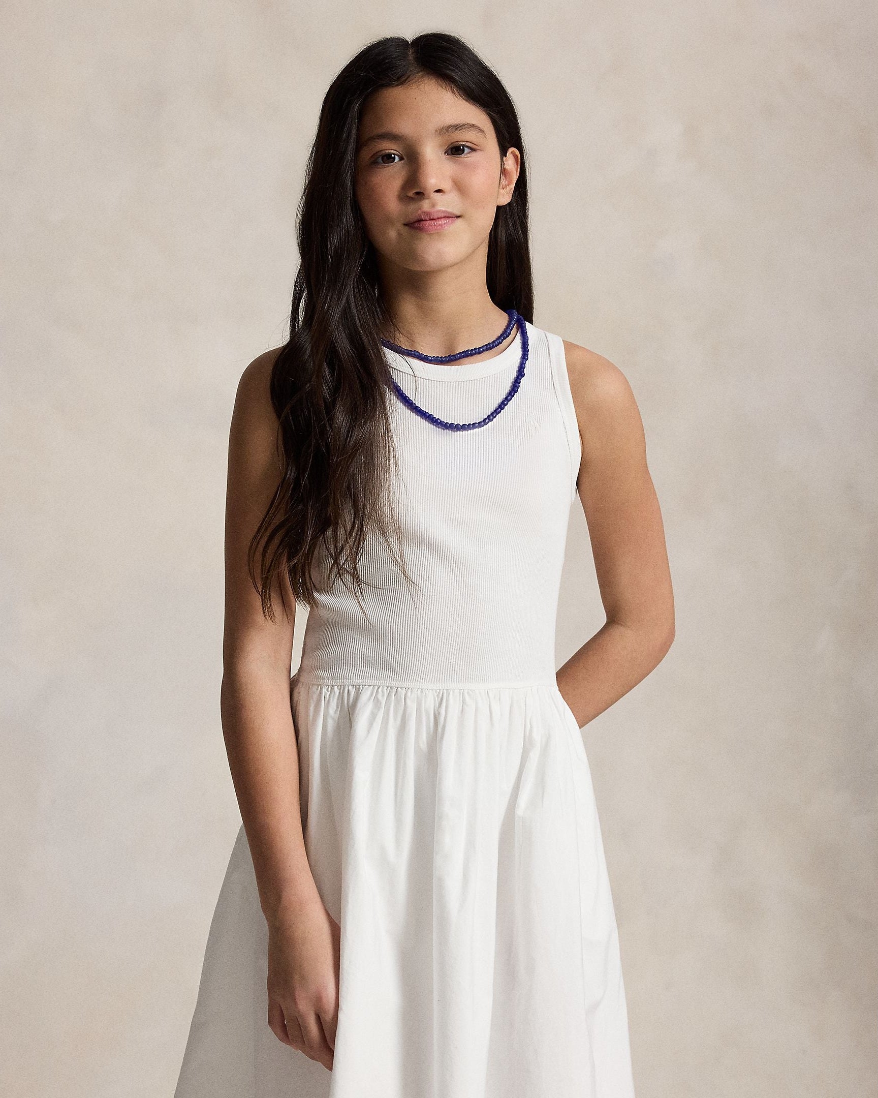 Ralph Lauren Girls Eyelet-Skirt Ribbed Cotton Maxi Dress