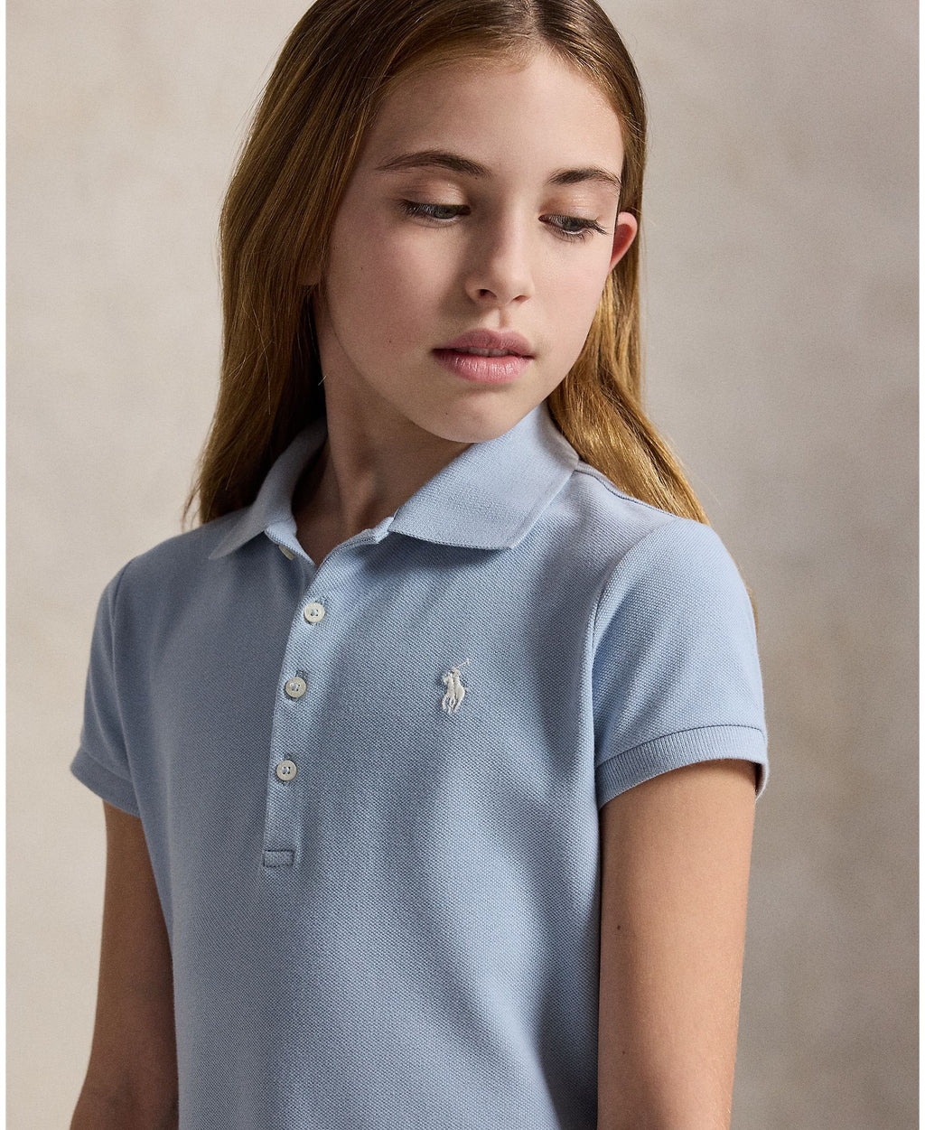 Ralph Lauren Girls Stretch Mesh Flare Estate Blue Polo Dress_ 313934962502