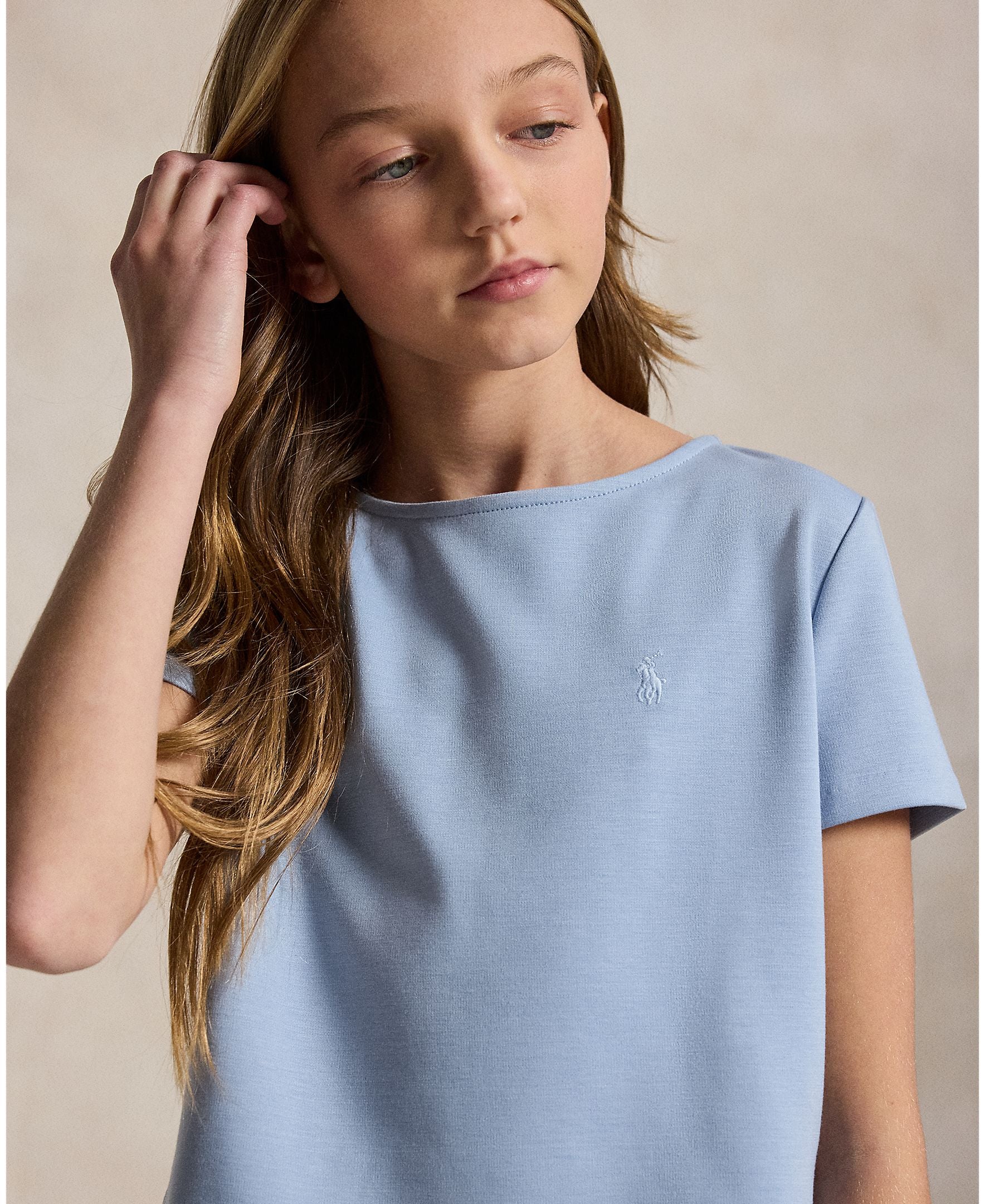 Ralph Lauren Girls Ponte Roma Contrast Stitch Estate Blue Top & Skirt_ 313965215501