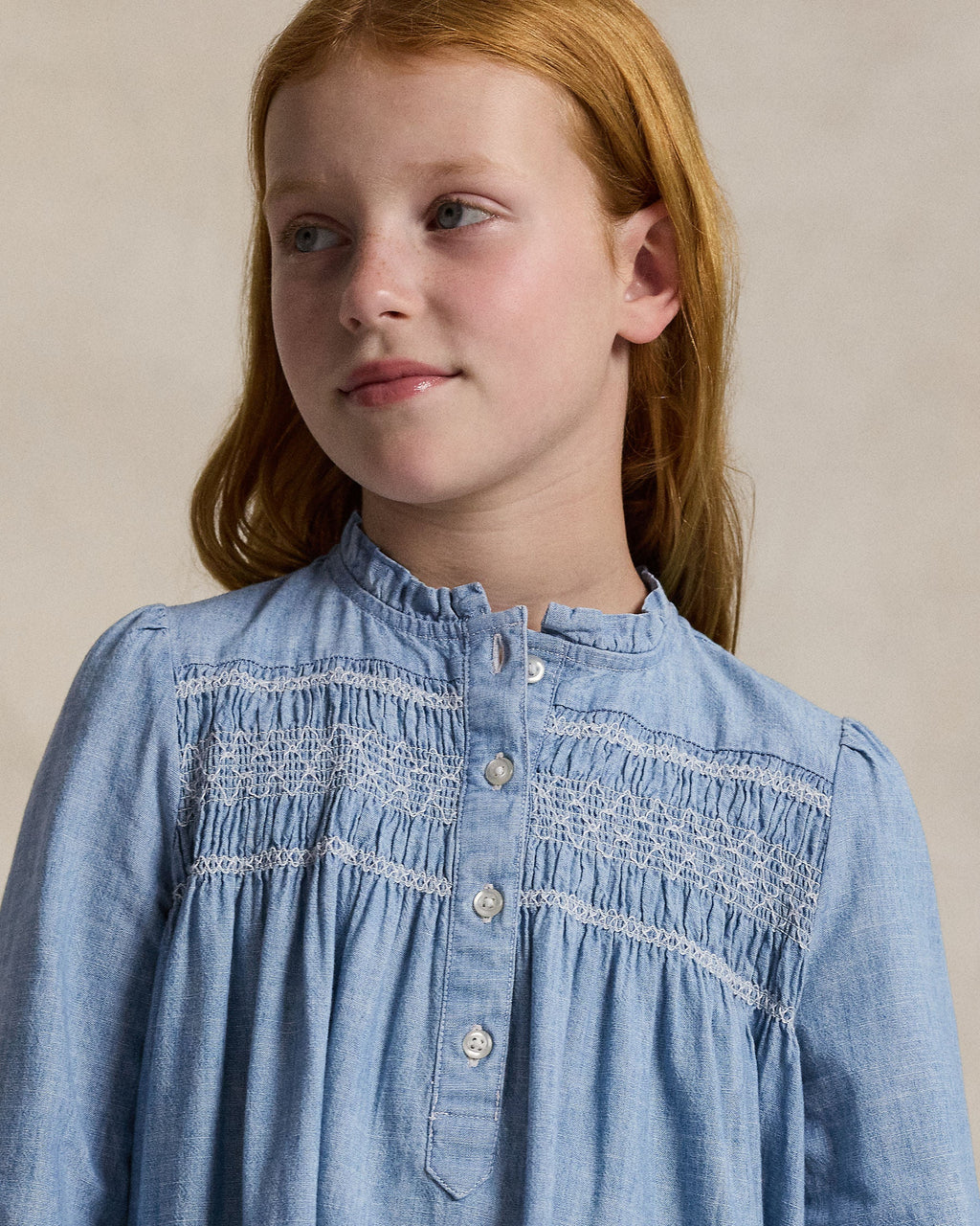 Ralph Lauren Girls Smocked Indigo Chambray Dress