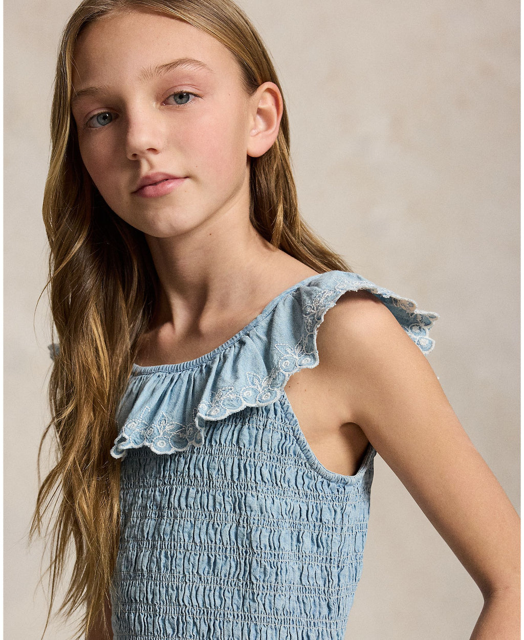 Ralph Lauren Girls Chambray Woven Blue Dress_ 313A11755001