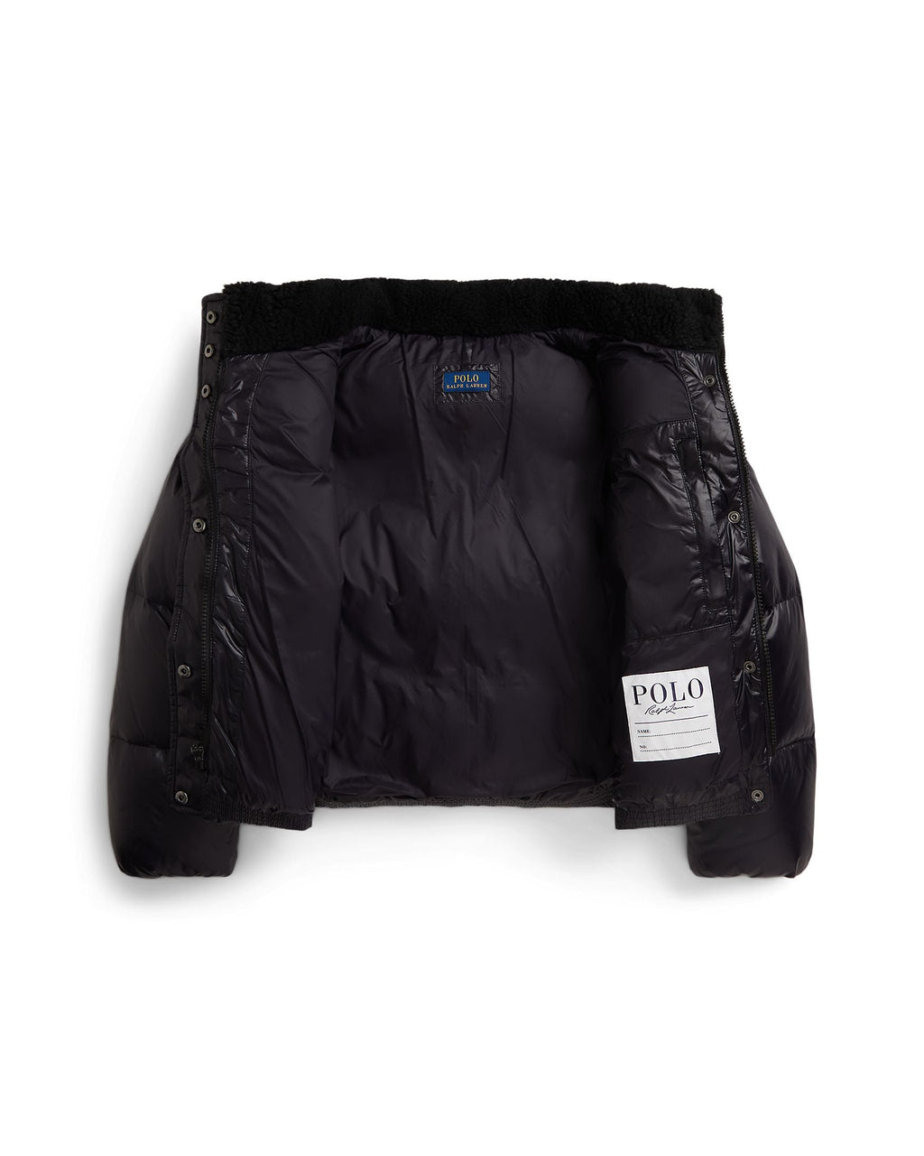 Black jacket with Polo Ralph Lauren label on a white background