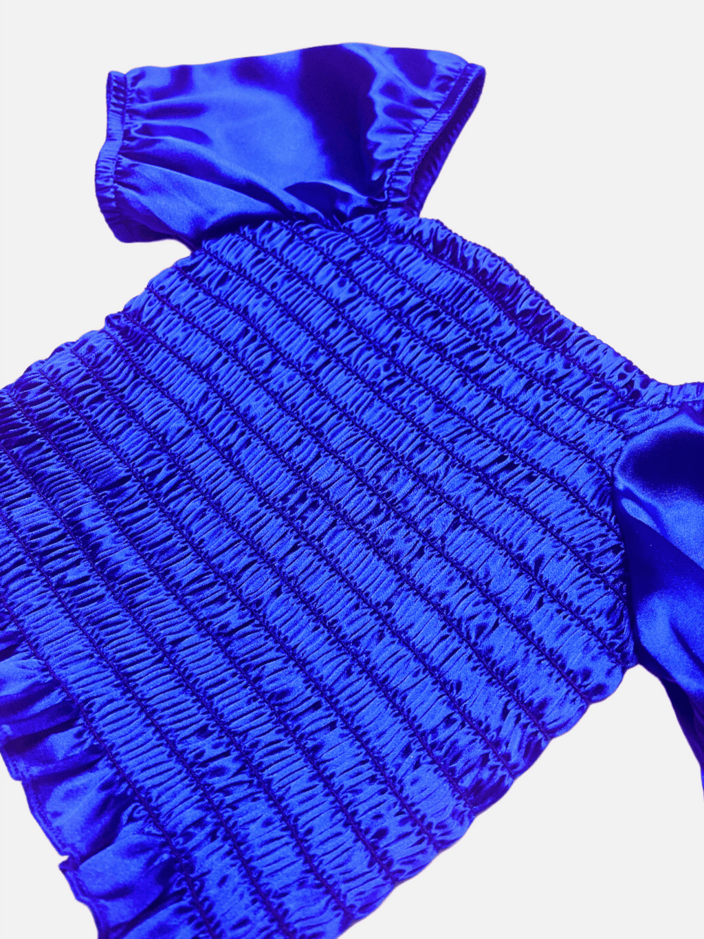 Cheryl Kids Blue Satin Smocked Puff Sleeve Top _6042 - 8465 - NorthGirls