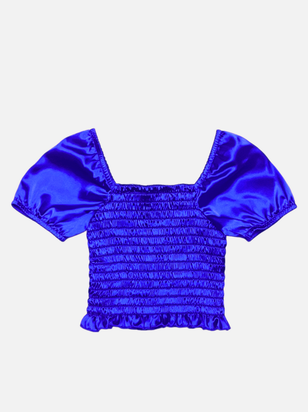 Cheryl Kids Blue Satin Smocked Puff Sleeve Top _6042 - 8465 - NorthGirls