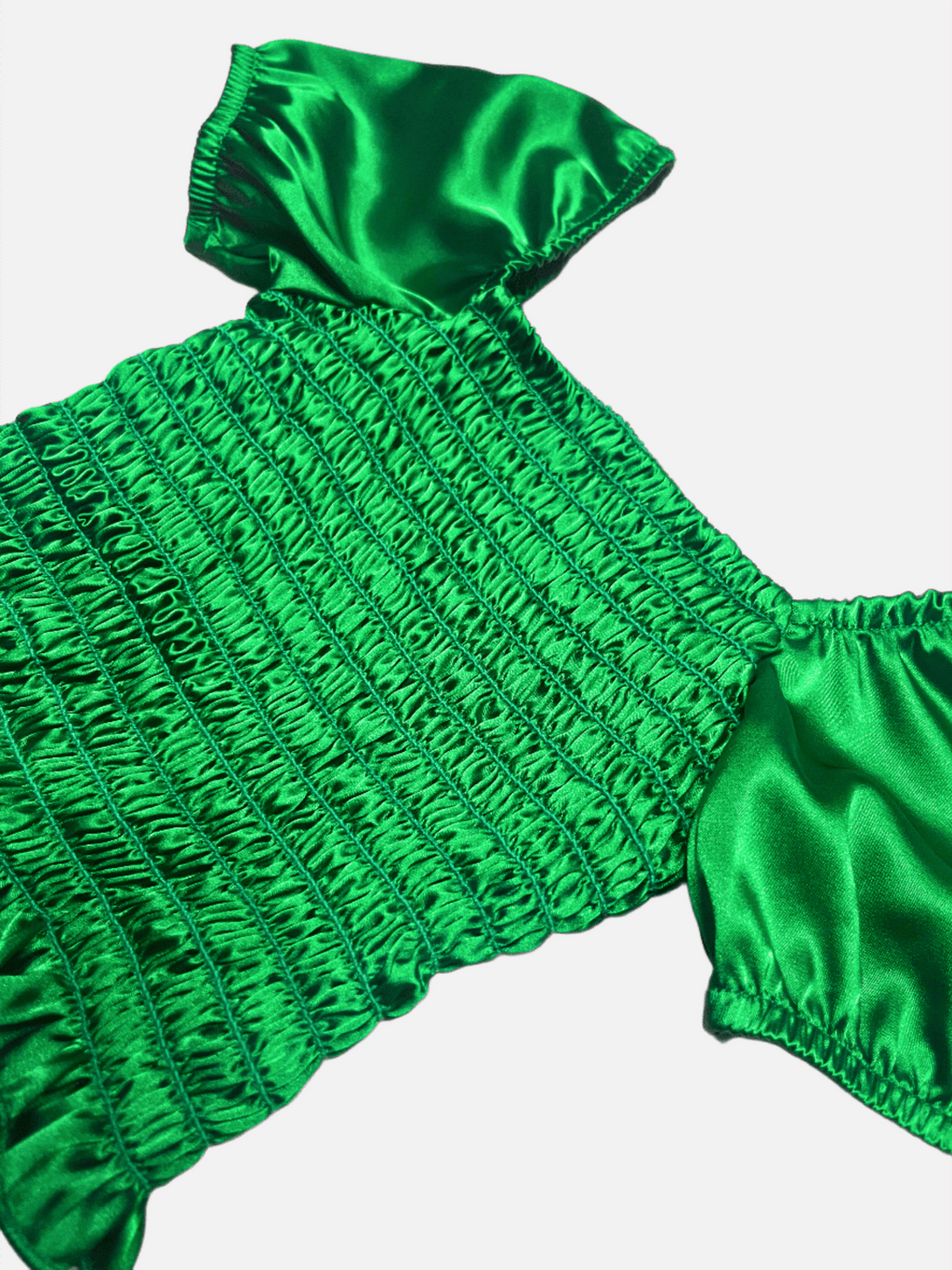 Cheryl Kids Green Satin Smocked Puff Sleeve Top _6042 - 0785 - NorthGirls