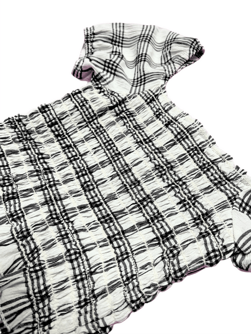 Cheryl Kids White Plaid Smocked Puff Sleeve Top _6042 - 012 - NorthGirls