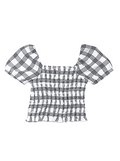 Cheryl Kids White Plaid Smocked Puff Sleeve Top _6042 - 012 - NorthGirls