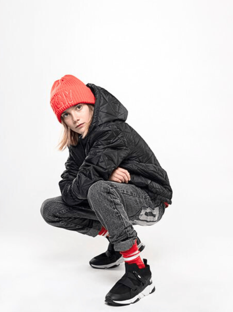 DKNY Junior Orange Knitted Hat With Embroidered Patch _D51000 - 987 - NorthGirls