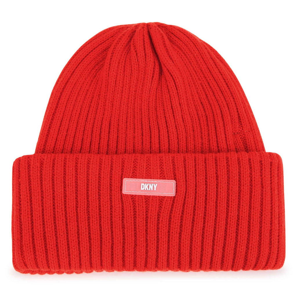 DKNY Junior Orange Knitted Hat With Embroidered Patch _D51000 - 987 - NorthGirls