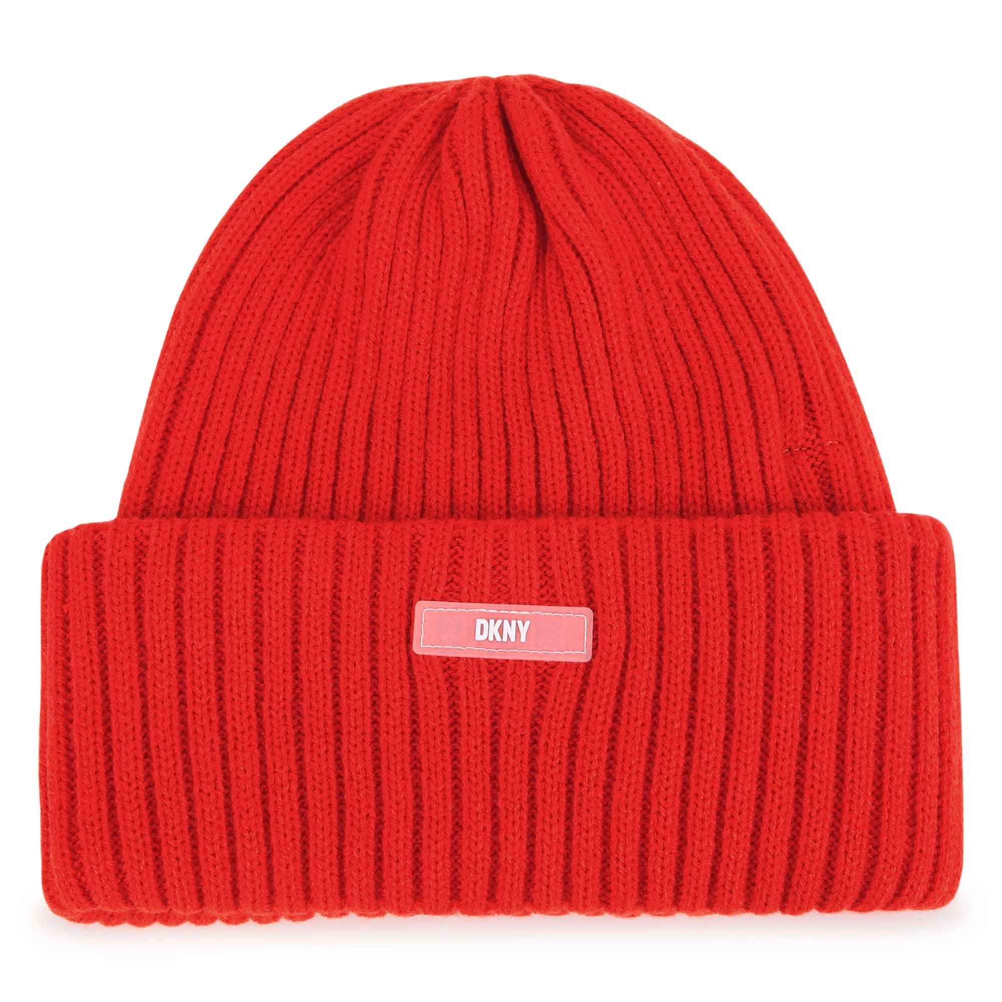 DKNY Junior Orange Knitted Hat With Embroidered Patch _D51000 - 987 - NorthGirls