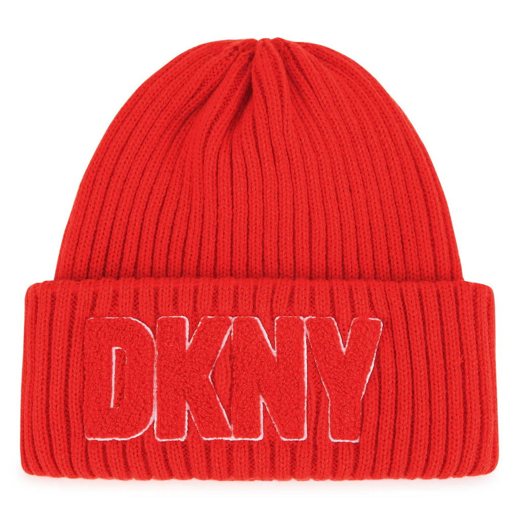 DKNY Junior Orange Knitted Hat With Embroidered Patch _D51000 - 987 - NorthGirls