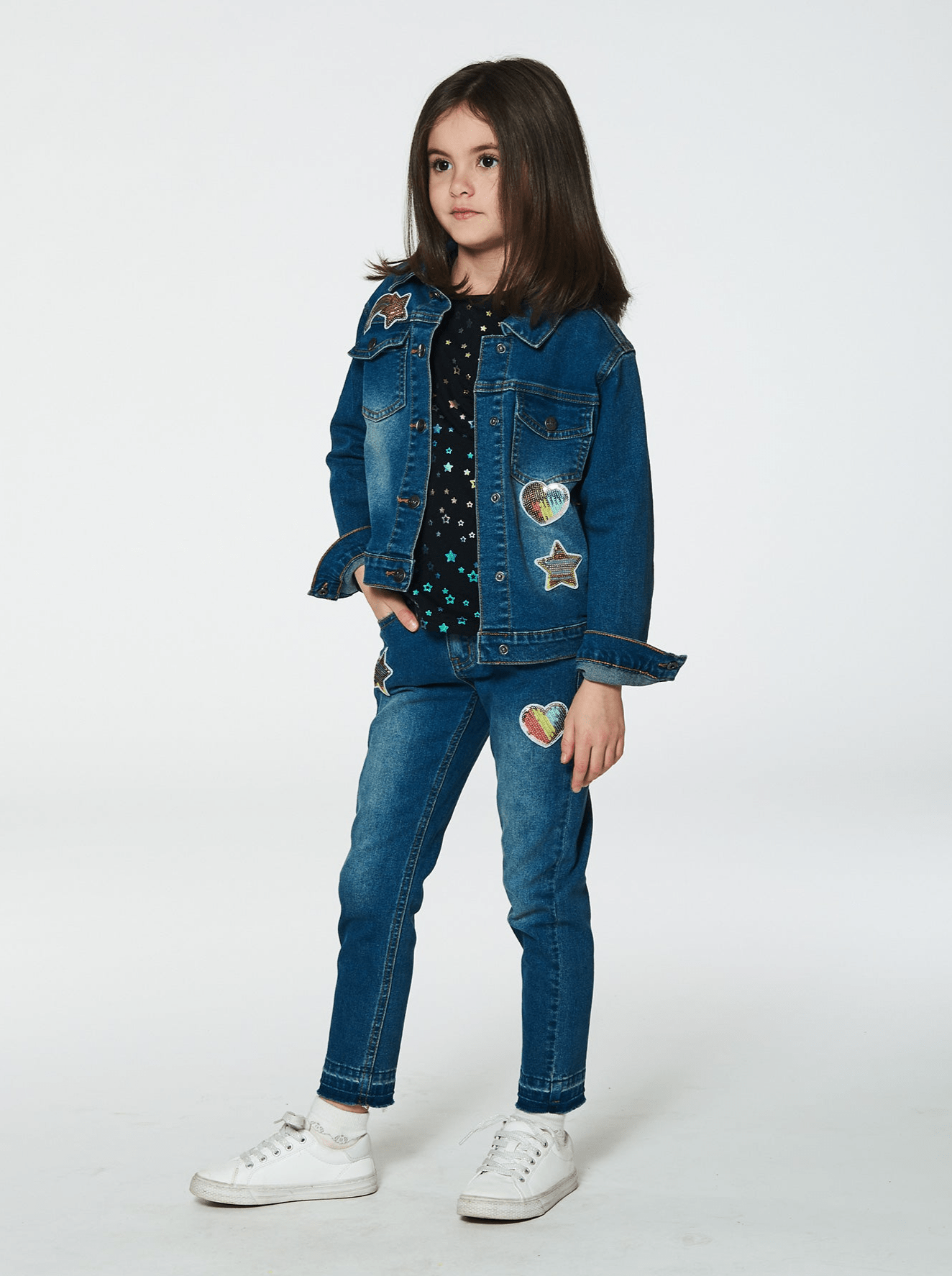 Girls Denim Jacket With Embroidery Patches - NorthGirls