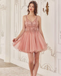 Ladivine A - Line Beaded Layered Tulle Cocktail Dress _CY022 - NorthGirls