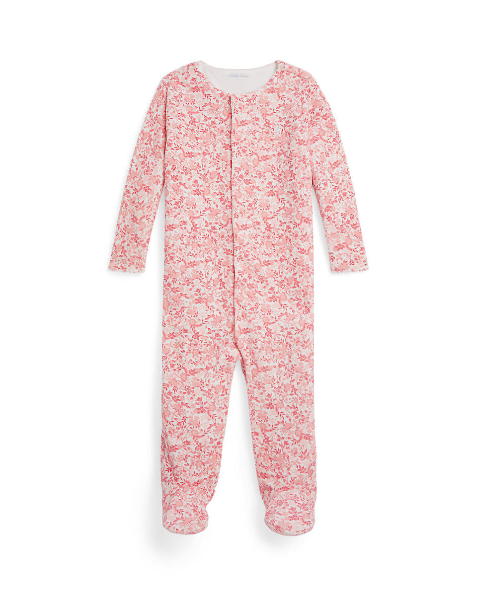 Ralph Lauren Baby Girls Floral Velour Footed Coverall