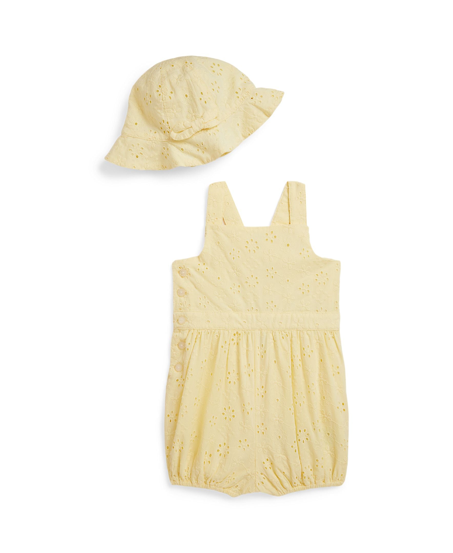 Ralph Lauren Baby Girls Cotton Eyelet Yellow Romper Set_ 310A12860001