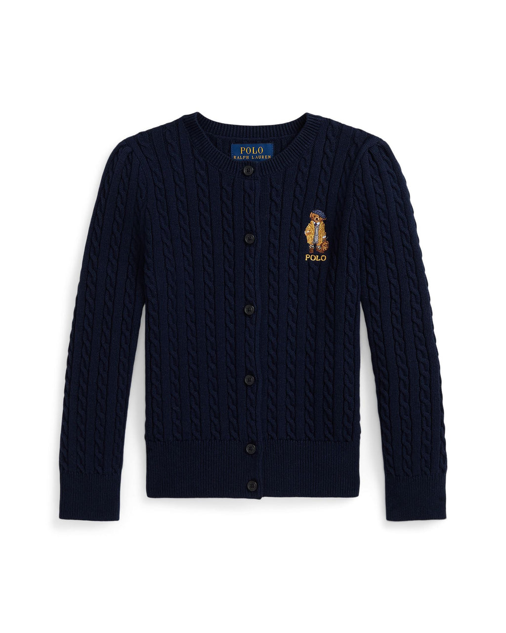 Ralph Lauren Girls Polo Bear Mini-Cable Cotton Cardigan