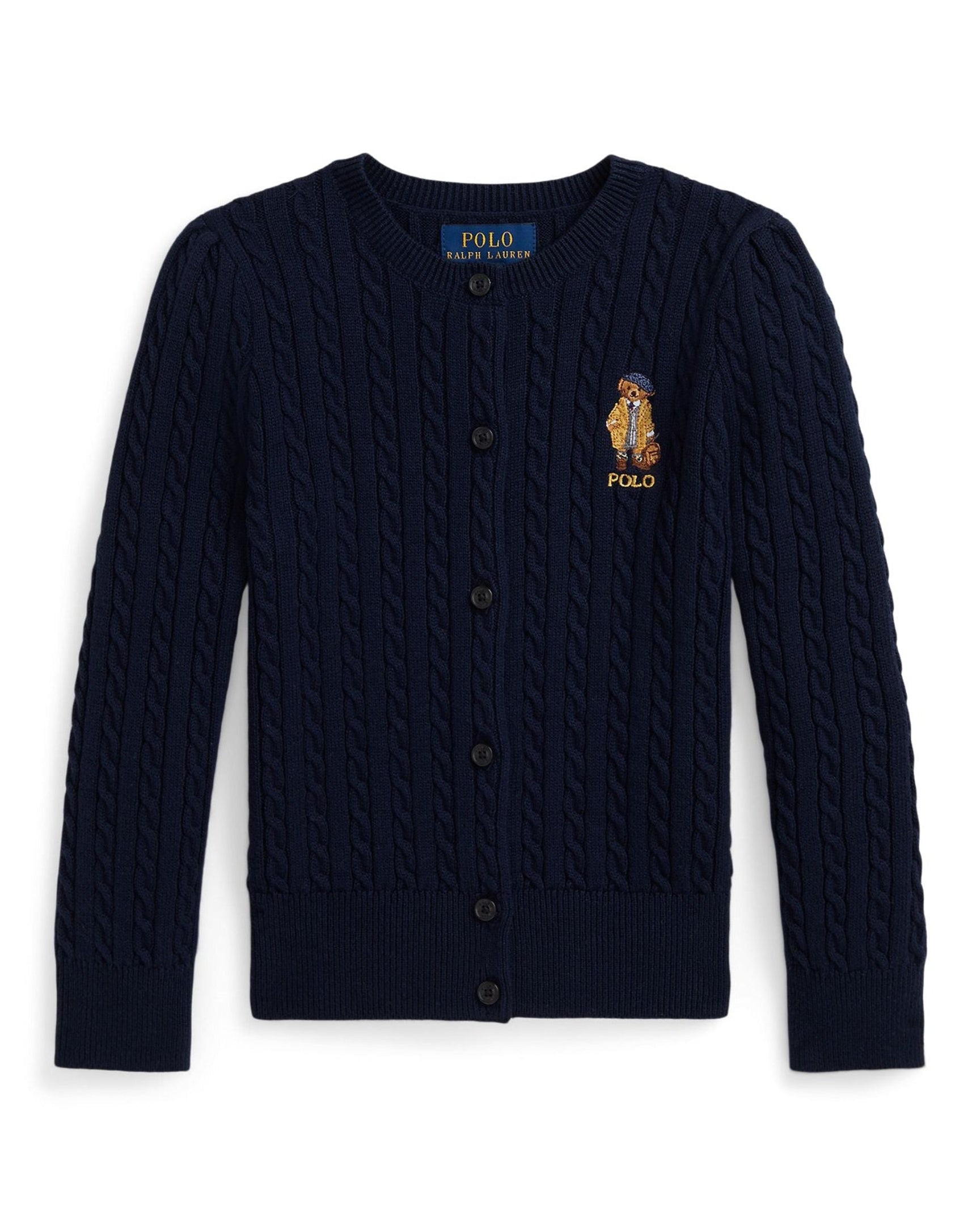 Ralph Lauren Girls Polo Bear Mini-Cable Cotton Cardigan
