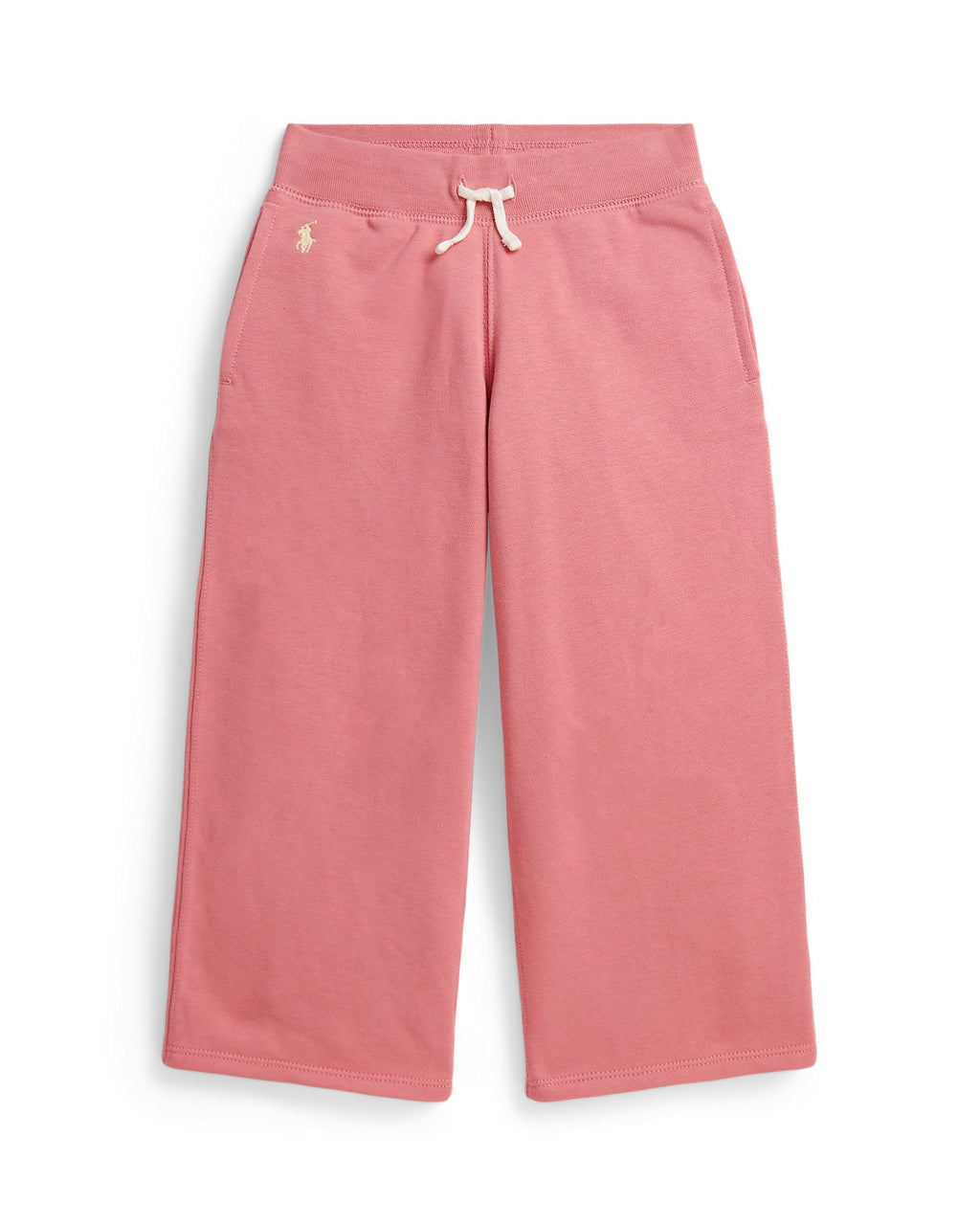 Pink sweatpants with a brand logo on a white background