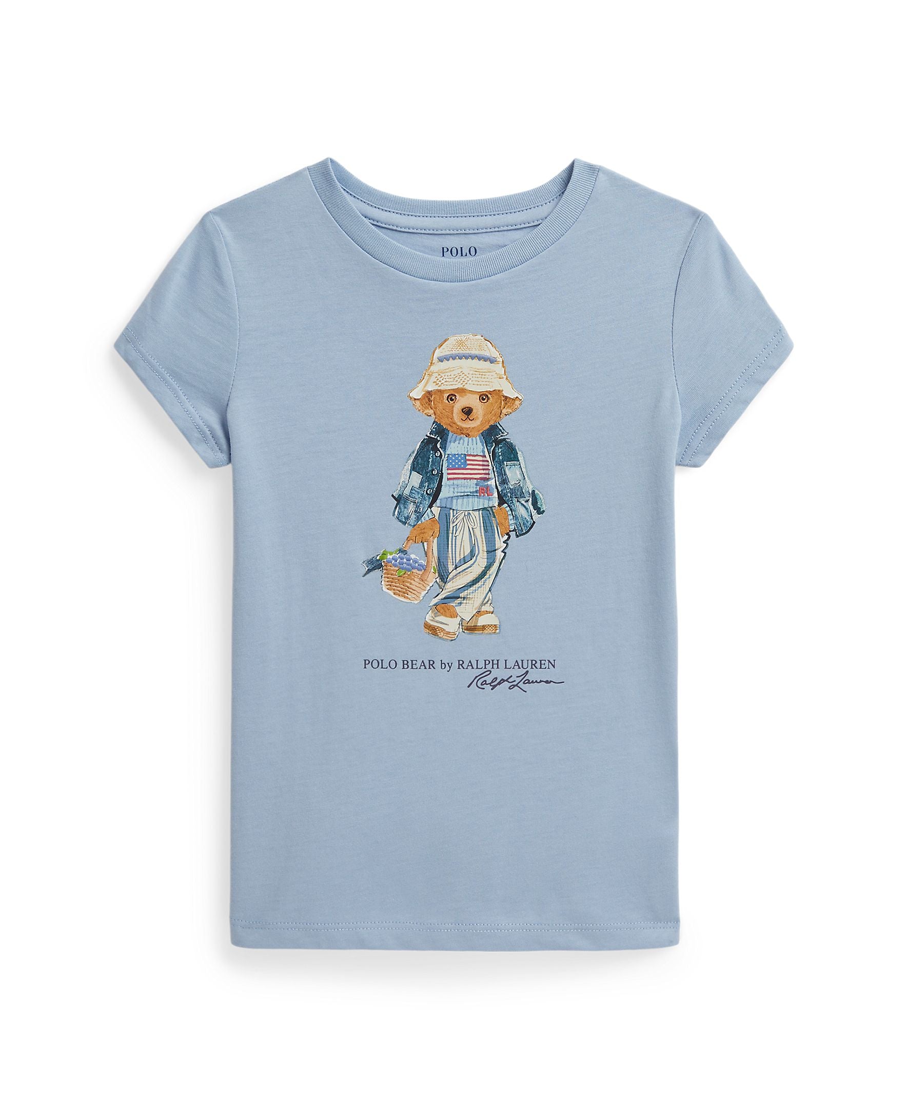 Ralph Lauren Mini Girls Polo Bear Jersey Knit Estate Blue T-Shirt_ 312A11759001