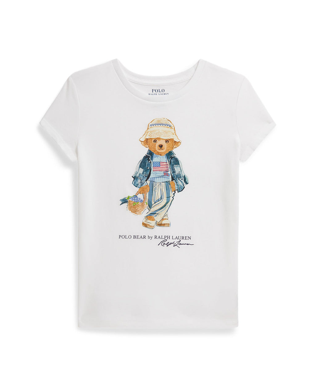 Ralph Lauren Girls Jersey Knit Polo Bear White T-Shirt_ 313A11759001