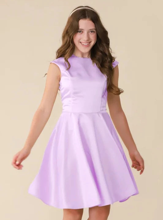 UDT Cap Sleeve Satin Dress _Lilac T3886K-LLC