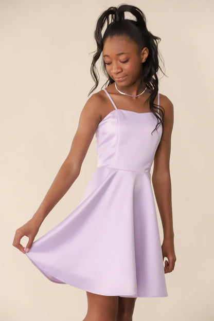 UDT Satin Fit and Flare Dress _Lilac K5096-LLC