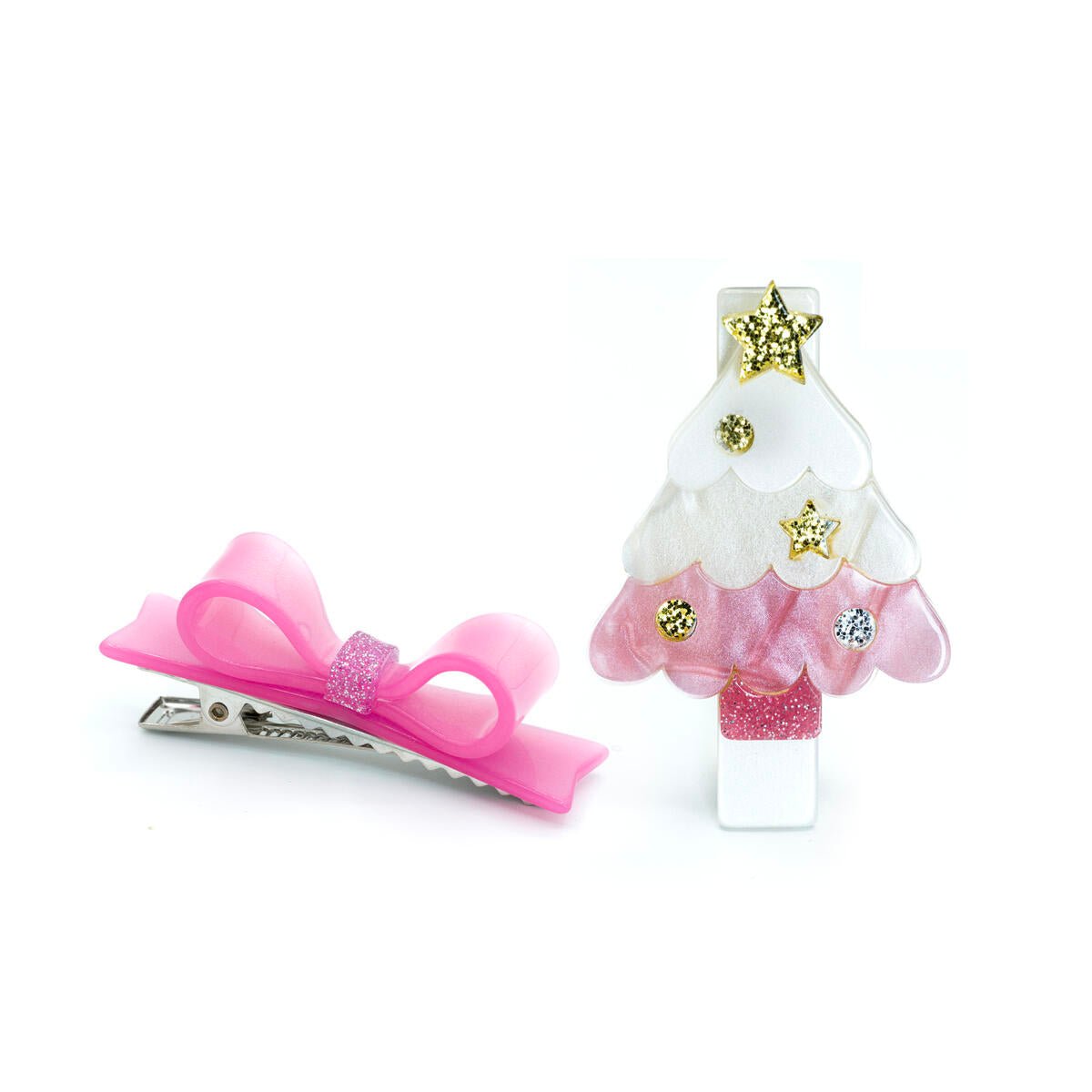 LR - Christmas Tree Pink & Bowtie Alligator Clips _AC245 - 3Q - NorthGirls