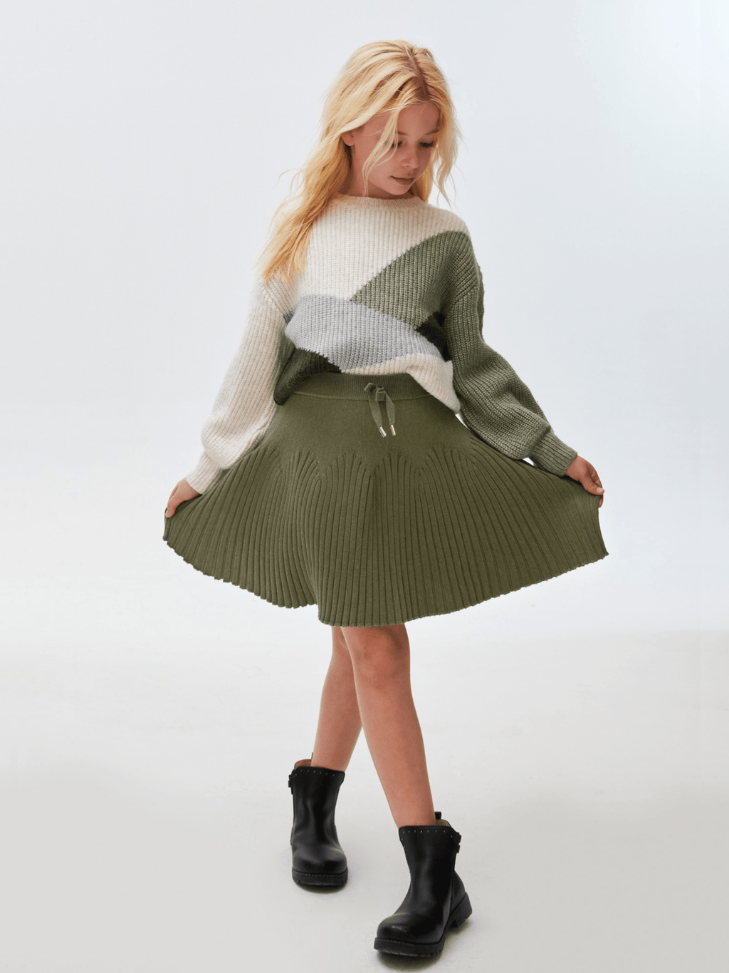 Mayoral Junior Green Rib Knit Flared Skirt _7951 - 58 - NorthGirls