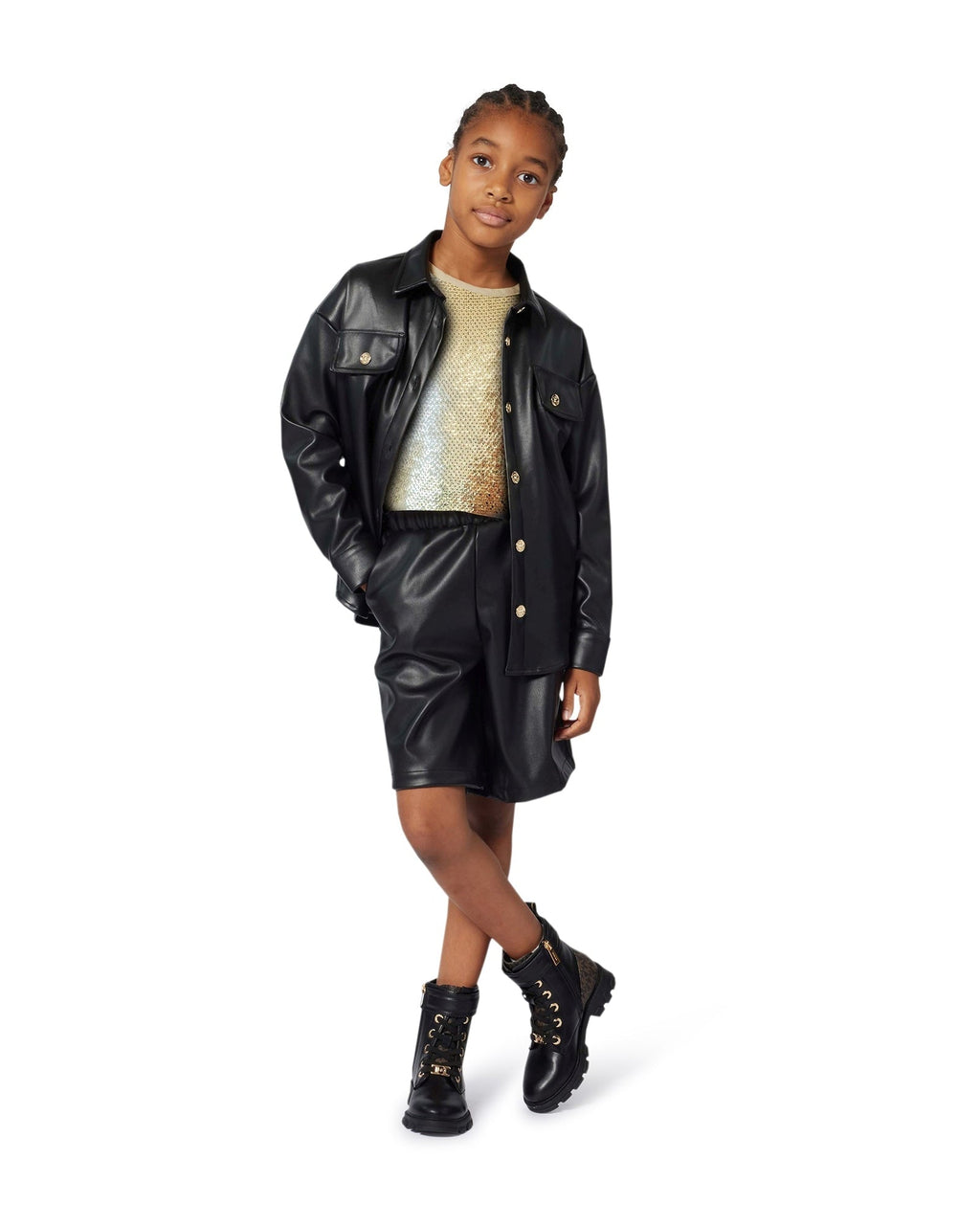 Michael Kors Girls Pleather Shirt_ R30437 - NorthGirls