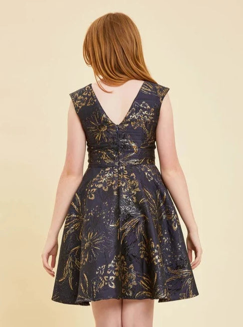 Navy and gold cocktail dress sale