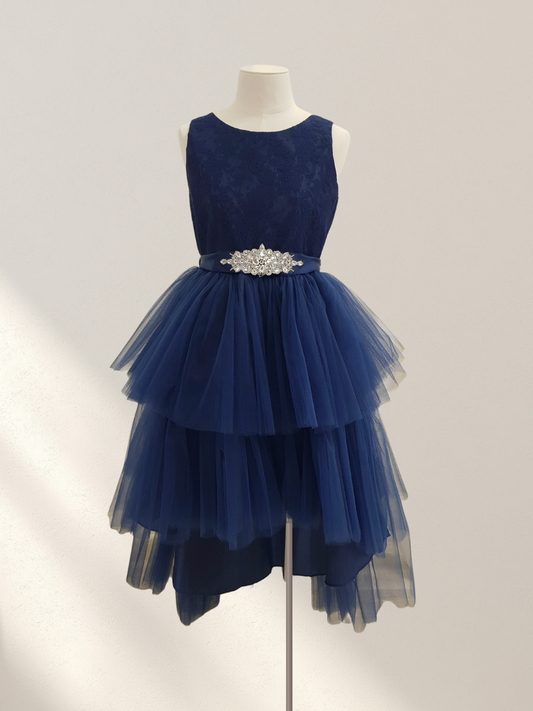 JL Navy High Low Tulle Dress W/ Jewel Belt _CCD825-S23