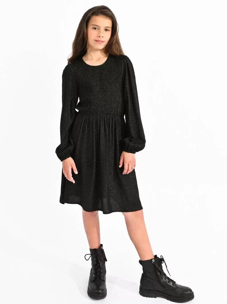 Mini Molly Black Smocked Glitter Dress