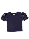 Teen Girls Navy Puff Shimmery Short Sleeve Top - NorthGirls