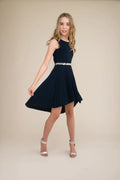UDT Pleated High Low Dress _Navy T2878K - NVY - NorthGirls