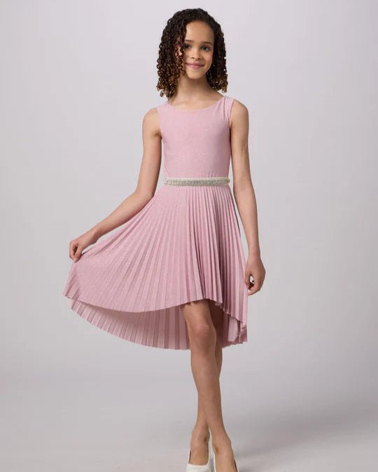 UDT Pleated High Low Glitter Dress_ G2878K - ROSE - NorthGirls