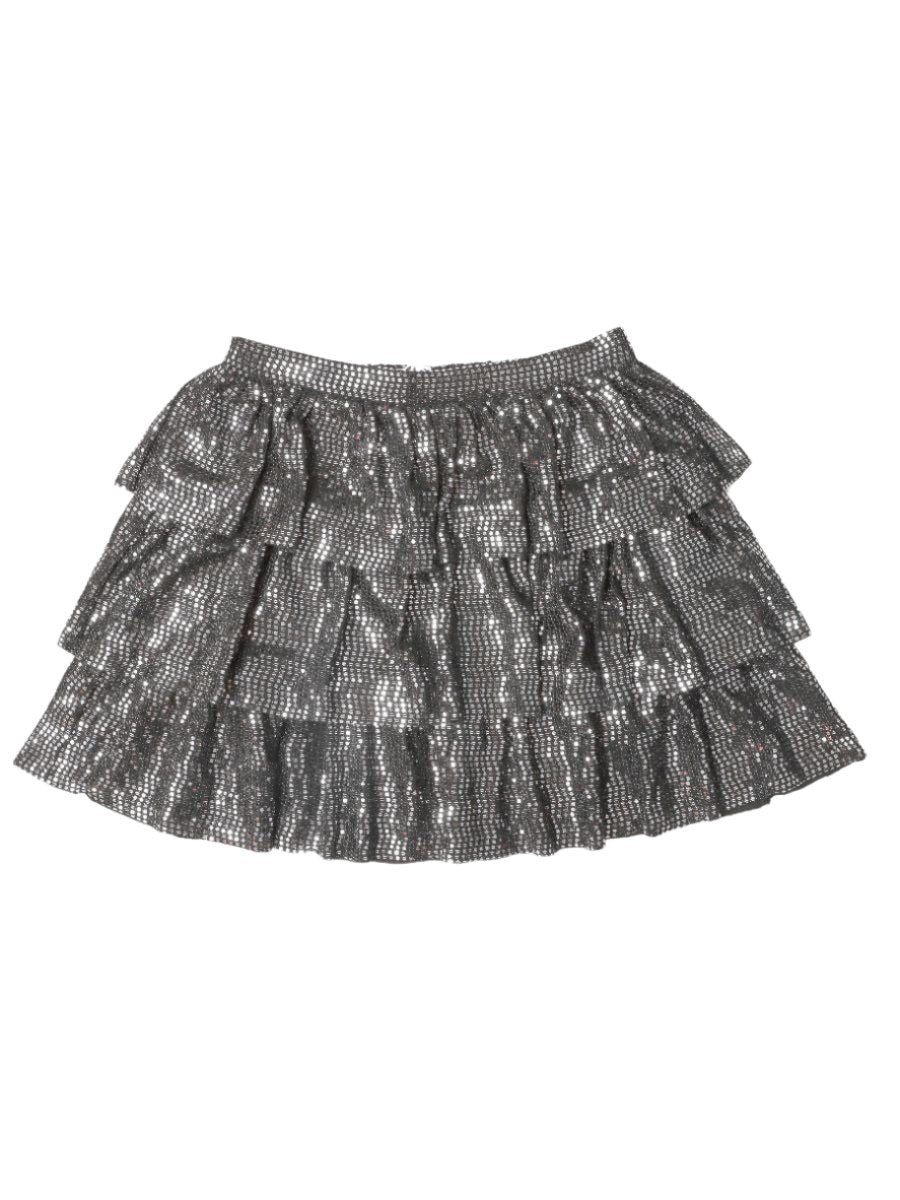 Teen Girls Silver Metallic Tiered Skirt