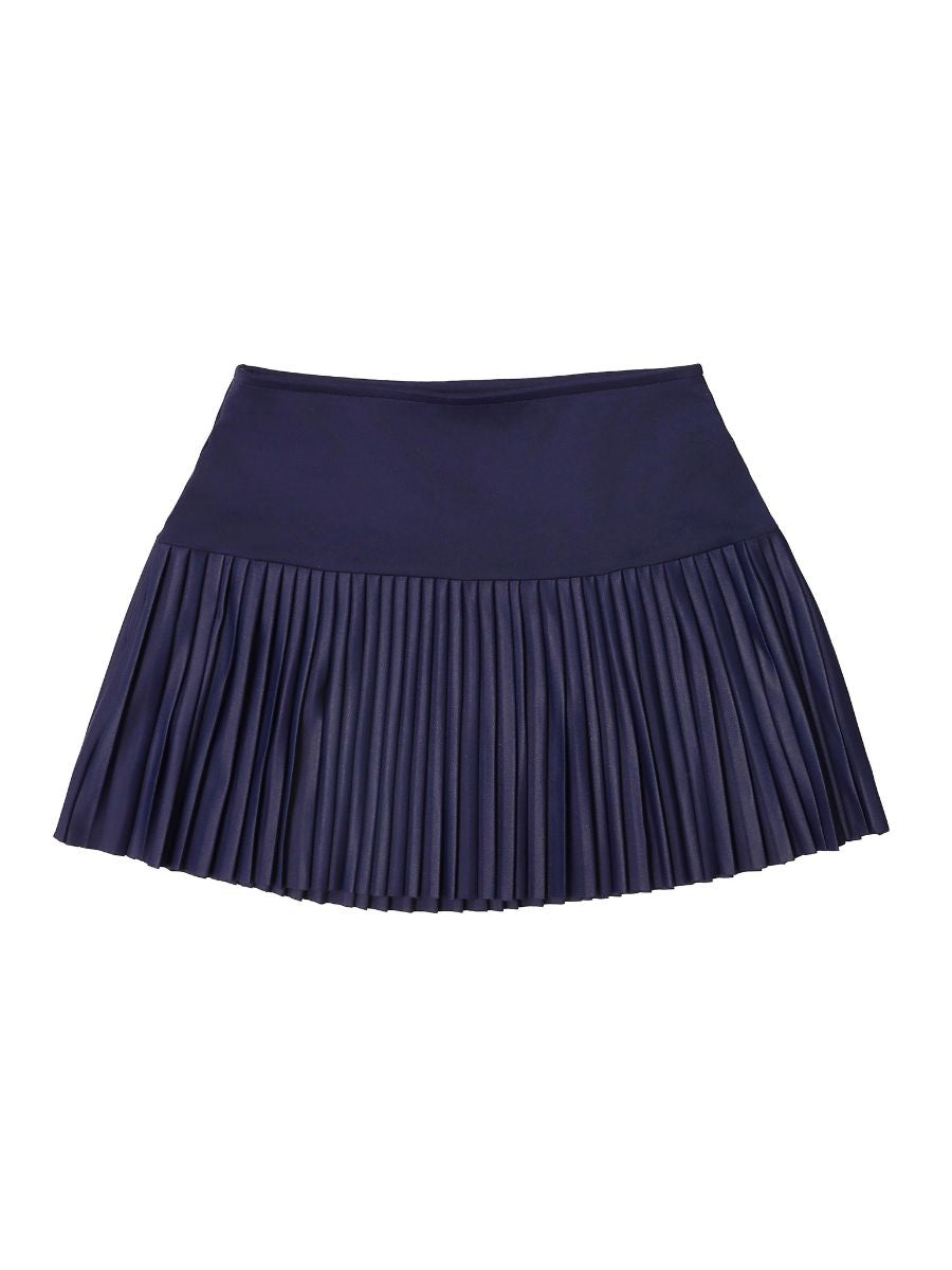 Teen Girls Navy Pleated Drop Waist Skirt