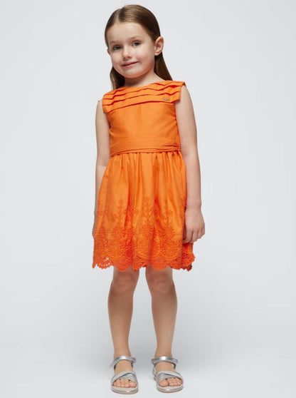 Mayoral Mini Orange Embroidered Lace Dress_ 3917-62