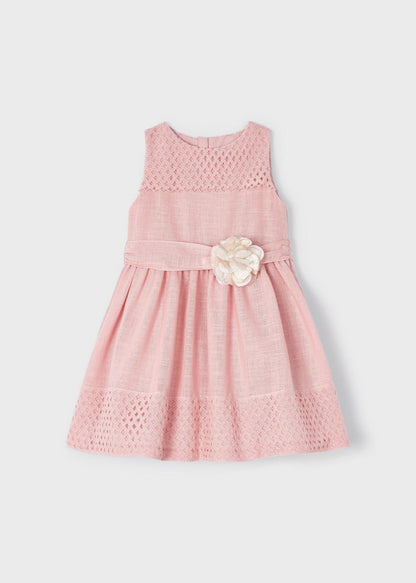 Mayoral Mini Sleeveless Dress w/Flower & Lace _Rose 3910-11