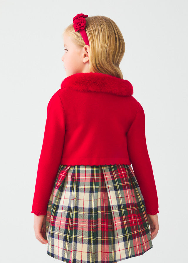 Abel & Lula Faux Fur Collar Bolero Cardigan _Red 5818-91