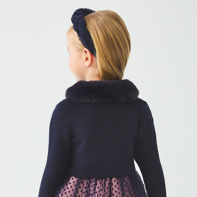 Abel & Lula Faux Fur Collar Bolero Cardigan _Navy 5818-92