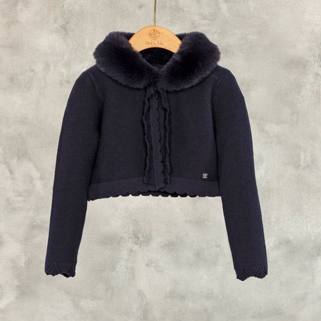 Abel & Lula Faux Fur Collar Bolero Cardigan _Navy 5818-92