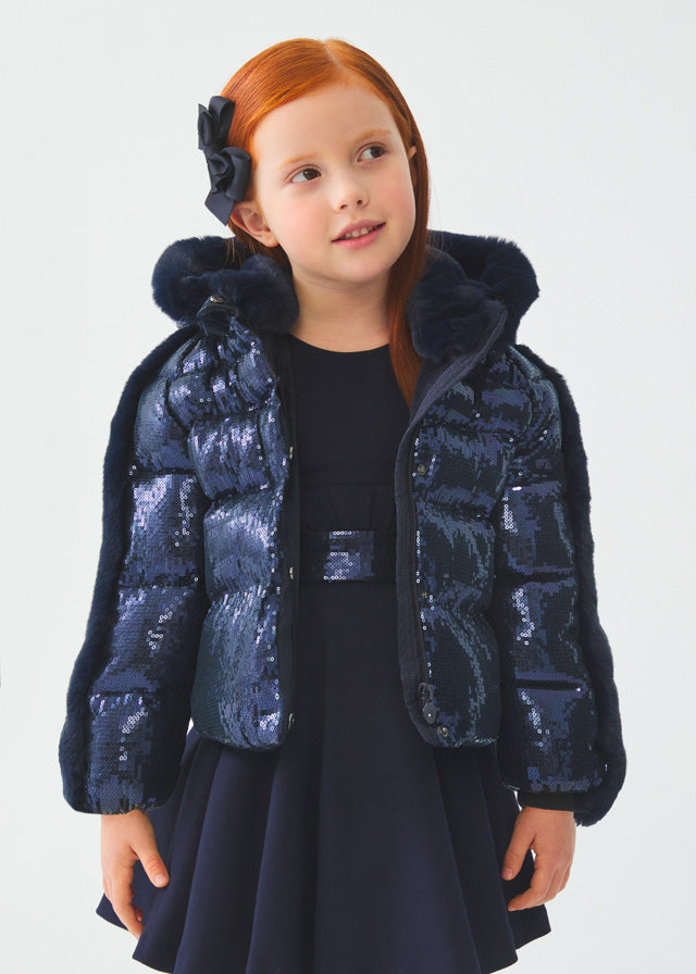 Navy shiny shop puffer coat