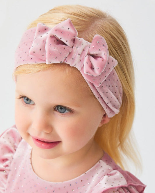 Abel & Lula Velvet Glitter Bow Headband _Pink 5954-03