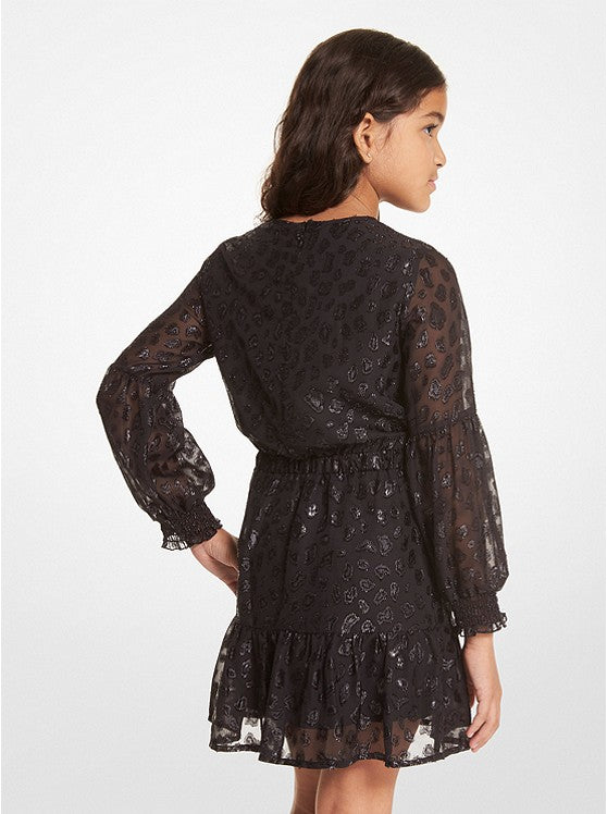 L/S Flounce Dress w/Metallic Pattern