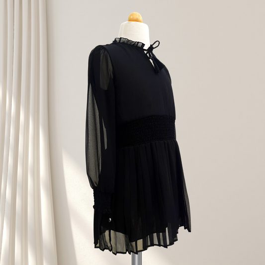 Flowers By Zoe Tiered Long Sleeve Pleated Dress _Black DCS122SO-BLACK