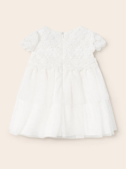 Mayoral Baby S/S Dress w/Lace & Mesh _Off White 1950-072
