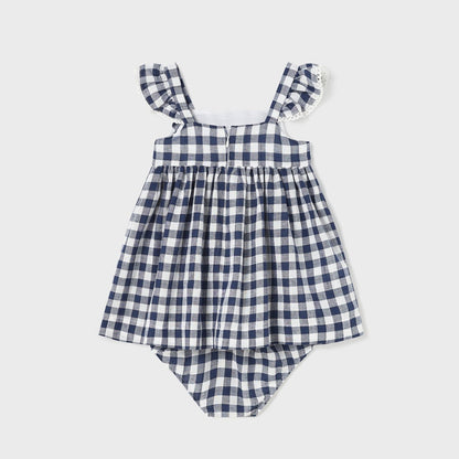 Mayoral Baby Gingham S/S Dress w/Diaper Cover _Navy 1963-049